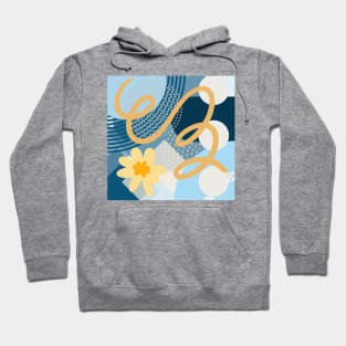 Modern Geometric Pattern Spring Floral Blue Yellow Serene Retro Style Hoodie